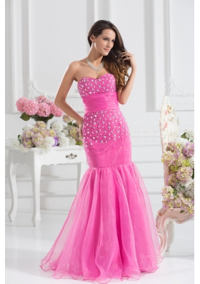 Mermaid Sweetheart Beading Floor-length Organza Hot Pink Prom Dress