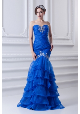 Mermaid Sweetheart Organza Prom Dress with Beading and Ruffled Layers