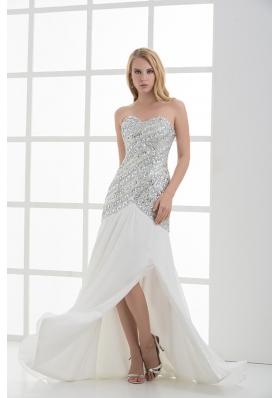 White Sweetheart Empire Beading and Ruching Sleeveless Prom Dress