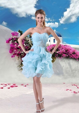 Cool Light Blue Sweetheart Beading and Ruffles Prom Dress for 2015