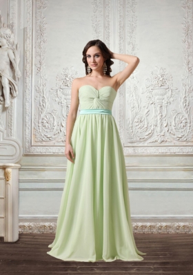 Fashionable Light Mint Sweetheart Evening Dress with Ruching and Belt
