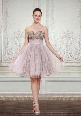 2015 Leopard and Organza Light Pink Sleeveless Sweetheart Prom Dress