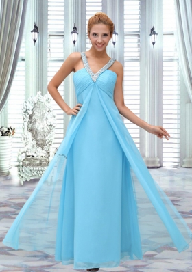 Graceful Aqua Blue V-Neck Empire Sleeveless Prom Dress with Beading