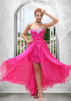 Hot Pink Pretty Sleeveless Sweetheart Column Prom Dress with Beading