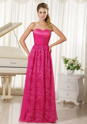 2015 Popular Hot Pink Leopard and Chiffon Sweetheart Beading Prom Dress