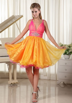 Colorful Princess Straps Organza Prom Dress with Beading