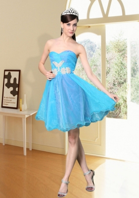 Cool Aqua Blue Sweetheart Prom Dress with Beading for 2015