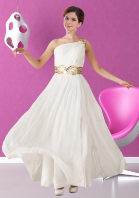 Elegant White One Shoulder Prom Dress with Sparkling Sequins