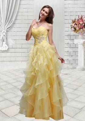 Fashionable Empire Yellow Sweetheart Prom Dress with Ruffles and Appliques
