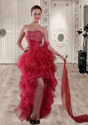 Gorgeous Red Sweetheart Column High Low Beading Prom Dress