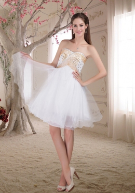 Popular Beading White Sweetheart Organza Prom Dress for 2015