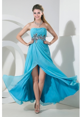 Aqua Blue Empire Chiffon Strapless Sequins Prom Dress with Floor-length