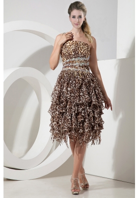 Empire One Shoulder Beading Leopard Luxurious Evening Dress for 2015