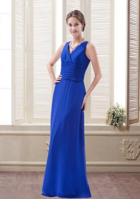 Graceful Royal Blue Column Chiffon Prom Dress with Ruching