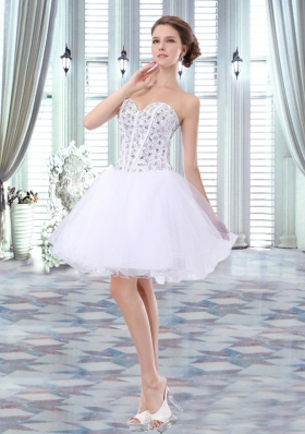 Lovely Short Sweetheart Beading Organza White Prom Dress
