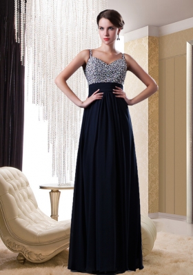 Low Price Empire Chiffon Beading Straps Prom Dress in Black