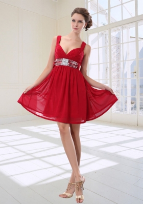 Simple Sequined Empire Straps Mini Length Prom Dresses in Red