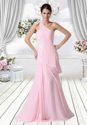 Cheap Column One Shoulder Prom Dresses in Baby Pink