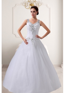 2014 A Line Straps Beading Wedding Dresses with Zipper Up