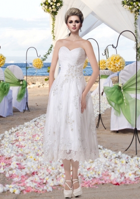 Cheap Empire Sweetheart Tea Length Appliques Lace Wedding Dresses