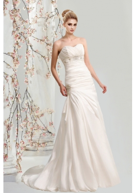 Cheap Sweetheart Sweep Train Wedding Dress with Lace Up