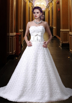 Gorgeous A Line Sweetheart Bowknot Wedding Dress wth Beading
