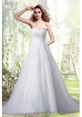 Princess Sweetheart Brush Train Wedding Dress with Appliques