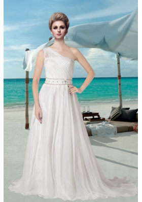 2014 Fashionable One Shoulder Court Train Wedding Dress with Beading