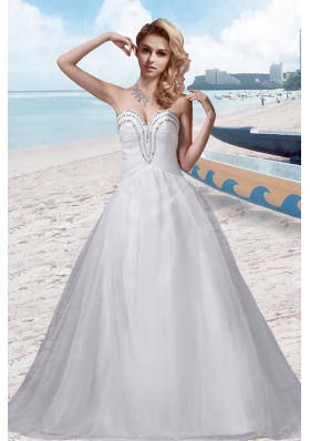 A Line Beading Sweetheart White Wedding Dress for 2014