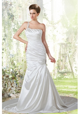 Beautiful Mermaid One Shoulder Wedding Dress with Ruching