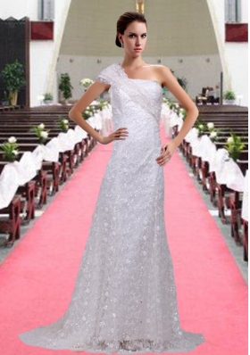 Cheap One Shoulder Column Paillette Wedding Dresses with Side Zipper