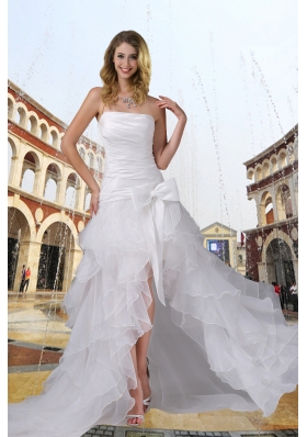 Cheap Strapless High Low Ruching Bowknot Wedding Dress