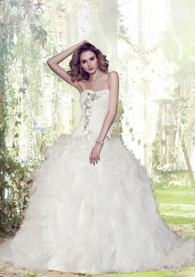 Gorgeous Ball Gown Court Train Beading Wedding Dresses with Sweetheart