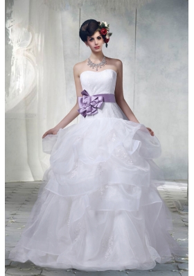 Lace Sweetheart Hand Made Flower Wedding Dresses with Appliques