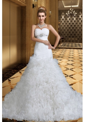 Luxurious A Line Sweetheart Wedding Dresses with Beading and Ruffles