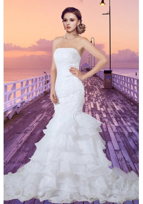 Prefect Mermaid Strapless Appliques Wedding Dress