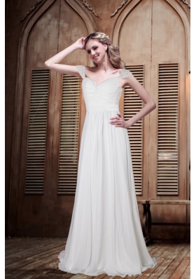 Romantic Empire Cap Sleeves Beading Wedding Dress for 2014