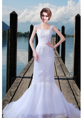 2015 Embroidery Straps Court Train Mermaid Wedding Dresses