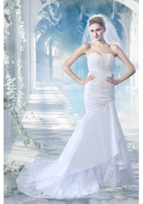 2015 Mermaid Court Train Beading Lace Wedding Dresses with Strapless