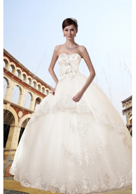 Ball Gown Strapless Appliques Wedding Dress for Church