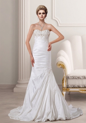 Beautiful Court Train Mermaid Sweetheart Wedding Dresses with Embroidery
