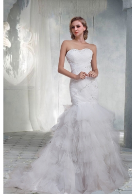 Beautiful Mermaid Sweetheart Court Train Wedding Dresses with Beading