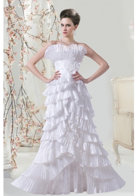 Cheap Pleat Column Floor Length Wedding Dress with Strapless