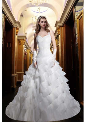 Elegant A Line Halter Beading Lace Wedding Dress with Zipper Up