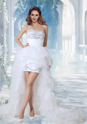 Lovely Sweetheart High Low Beading Wedding Dress