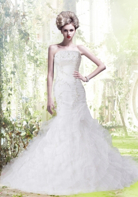 Mermaid Strapless Court Train Beautiful Wedding Dress  with Beading