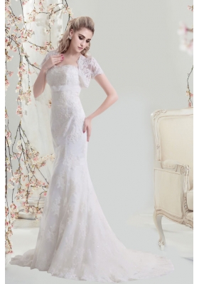 Mermaid Sweetheart Brush Train Lace Wedding Dress with Appliques