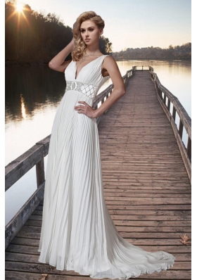 Most Popular Empire Beading Wedding Gowns Dress with Brush Train