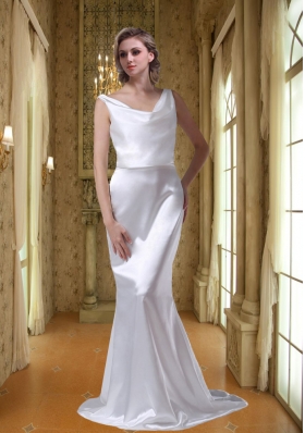 Most Popular V Neck Cheap Sweep Train Wedding Dress