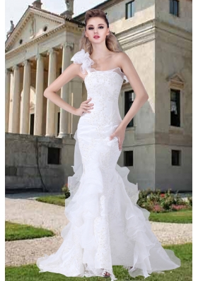 One Shoulder Ruffles Mermaid Appliques Wedding Dresses for 2015